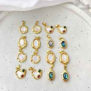 Natural Mother Of Artificial Pearl Abalone Shell Charms 18K Gold Plated Brass Heart Oval Pendants For DIY Jewelry Making Accessories