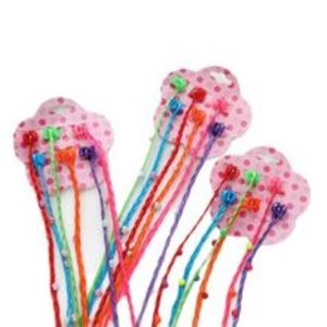 Colorful braided hair extensions for girls with small beads and plastic clips on cards