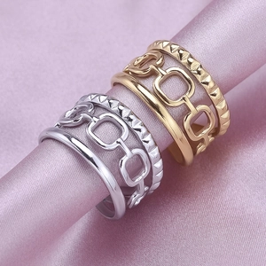 French vintage 304 stainless steel hollow rings in gold and silver with rivet texture