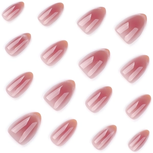 Faux ongles amande courts oeil de chat en fini rose gelée translucide brillant