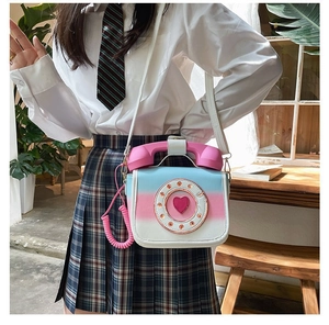 Creative vintage telephone shaped crossbody bag with pink and blue gradient design