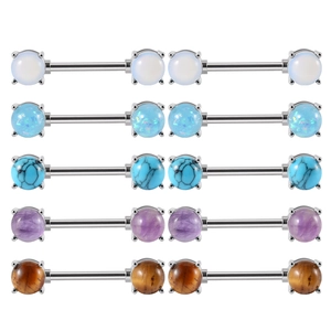 Stainless Steel Nipple Ring Barbell Piercing Jewelry With Copper Claw Amethyst Opal Turquoise Tiger Eye Stones