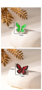Détails de boucles d'oreilles papillon vintage en vert-argent et rouge-noir, 1,6x1,26 cm