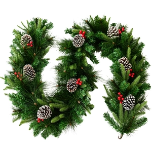 60cm Christmas garland with artificial pine leaves, snowy pinecones, and red berries decor