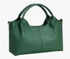 Sac fourre-tout vert en cuir souple avec texture grainée et poignées rondes robustes
