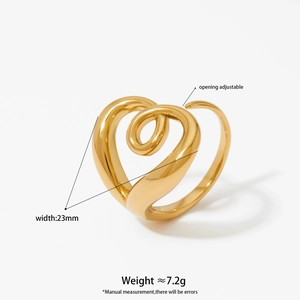 Adjustable hollow heart-shaped stainless steel gold ring with open twist design
