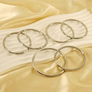 Ensemble de bracelets en acier inoxydable argenté avec texture bambou et chaîne à billes