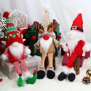 Christmas Gnomes Ornaments Polyester Knit Sequin Faux Fur Long Leg Sitting Doll Santa Claus Elf Reindeer Home Decor