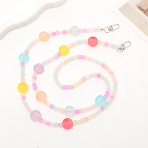 Frosted colorful beaded crossbody chain with cute bear accents and metal lobster clasps