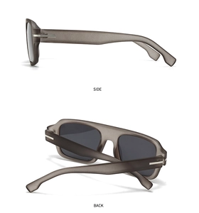Detailed side and back views of square polarized sunglasses with silver T-hinges
