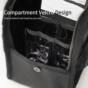 Black large capacity makeup bag with adjustable dividers and clear PVC compartments
