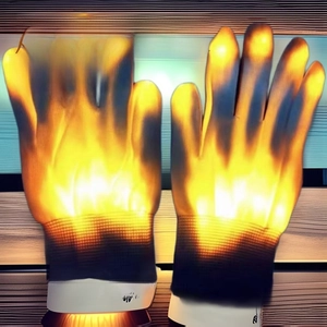 Detail of durable nylon LED glowing gloves showing high brightness orange light effect