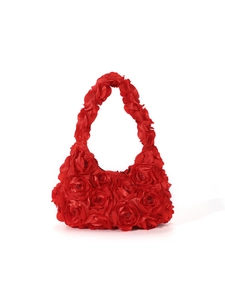 Vibrant red 3D rose floral satin handbag for weddings and evening galas