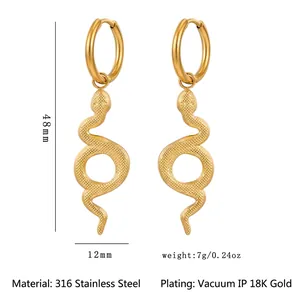 Snake drop earrings in 18K gold plated 316L stainless steel with textured scales