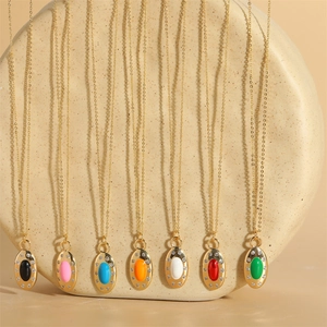 French vintage gold oval necklaces with colorful zircons in seven elegant colors
