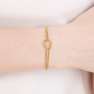 Modern double-layer stainless steel snake chain knot bracelet in golden finish
