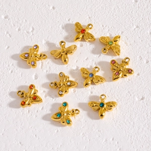 Golden butterfly charms with colorful crystals for DIY jewelry making 10 pieces set