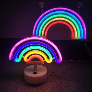 Rainbow LED neon sign night light with stand and wall mount options for creative home decor