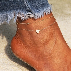 Bracelet De Cheville À Double Couche Avec Pendentif En Cœur Acier Inoxydable Bijoux De Plage Été Pour Femmes Mode Style Simple