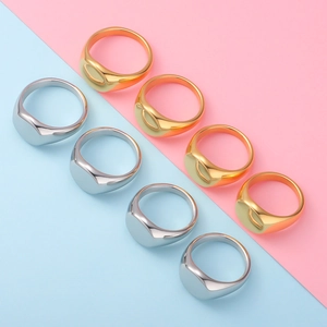 Minimalist Signet Ring Stainless Steel Polished Oval Flat Top Unisex Western Style Jewelry Band