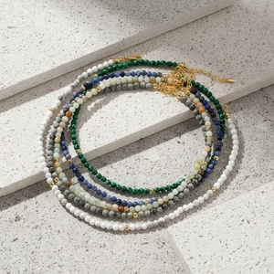 Natural malachite and colorful stone beaded necklaces with gold lobster clasp