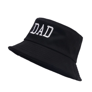 Classic black cotton bucket hat featuring white DAD embroidery for casual daily sun protection