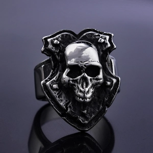 Skull Shield Ring Stainless Steel Retro Gothic Punk Rock Motorcycle Biker Jewelry For Men