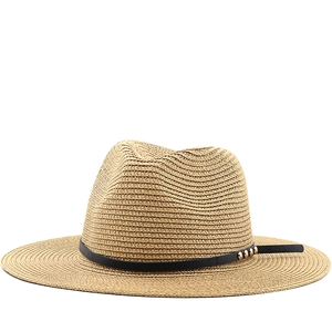 Wide Brim Straw Fedora Hat Panama Style Summer Sun Protection Beach Vacation Retro Jazz Cap For Men Women