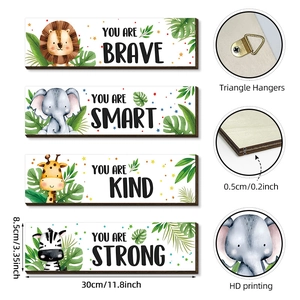 Set of 4 animal wooden wall plaques with inspirational quotes for kids room decor