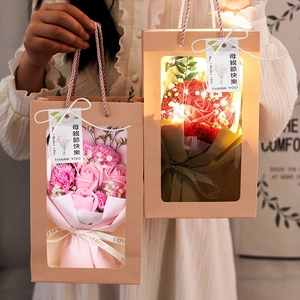 Soap flower gift box with LED lights and carnations for Mother's Day, hand-held detail