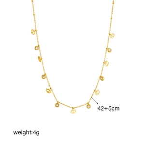 Titanium steel evil eye necklace with gold chain and clear zircon stone, length 42+5cm
