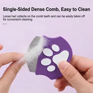 Purple cat paw handle pet grooming comb removes hair and flea from dogs and cats