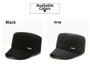 Detail view of winter flat top caps in black and grey with sport metal logo