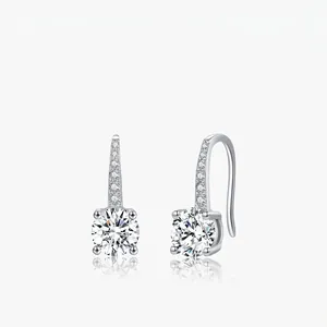 Moissanite Hook Earrings With 925 Sterling Silver Earring Post Round Brilliant Cut Elegant Sparkly Jewelry For Women