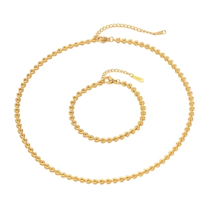 18k gold plated stainless steel hollow heart chain necklace and bracelet jewelry set