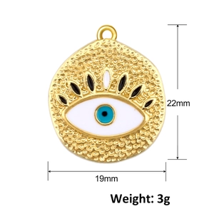 22mm gold zircon evil eye pendant necklace charm with measurements and weight 3g