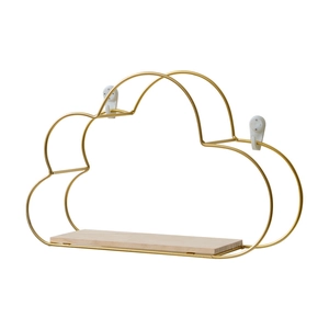 Nordic cloud-shaped iron wall shelf with gold frame and wooden base for home storage