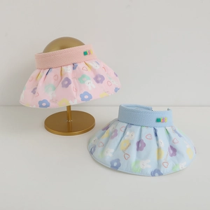 Detail of wide brim sun visor for girls with rabbit patterns and 3D miss letters