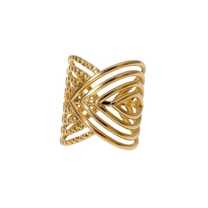 Retro gold plated stainless steel asymmetric wide open ring with layered geometry