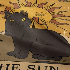 Bohemian black cat tarot Sun tapestry with high-quality woven fabric texture