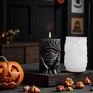 Mystic eye and face relief silicone mold for DIY Halloween candle making with spooky decor