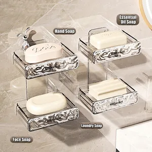 Wall-mounted double-layer soap dish with drain, luxury transparent amber finish