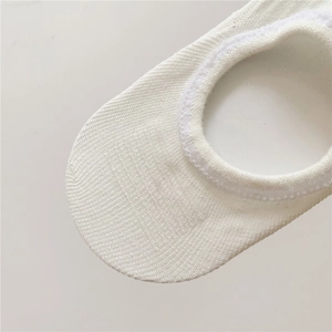 Detailed macro view of the knitted texture and ribbed cuff on a beige low cut sock