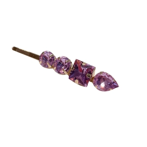Exquisite gold hair clip with lavender faceted crystals in round square and drop shapes