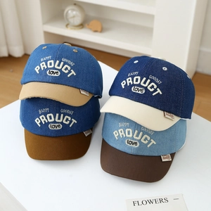Berretto da Baseball per Bambini Denim Ricamo a Lettere Colore a Contrasto Protezione Solare Cappello Regolabile