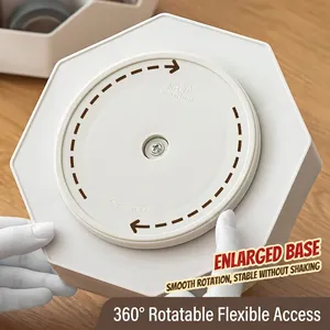 Bottom view of white 360-degree rotating base for large capacity plastic desk organizer