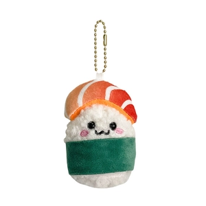 Cute sushi salmon plush keychain with embroidery face and golden ball chain