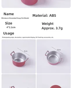 Close-up of pink dollhouse miniature soup pot model with dimensions 4x2.1cm ABS material
