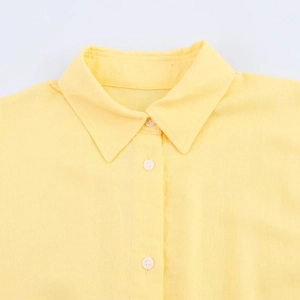 Chemise en lin jaune pour femme avec ceinture, coupe ample et col pointu