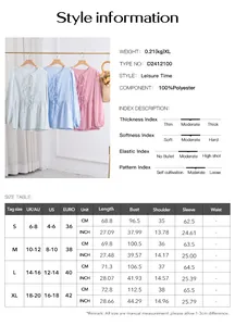 Size chart and material specs for striped puff sleeve blouse with lace-up detail